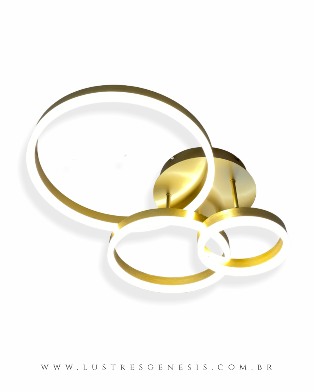 Plafon Moderno Aliança com 3 Anéis Dourados e LED Integrado